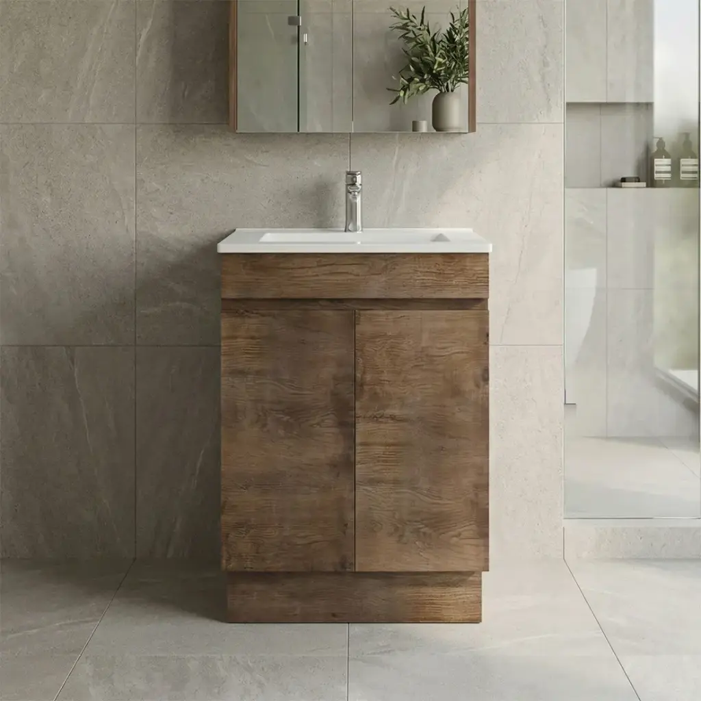 [93099/B63L-DO] 600mm Slim Dark Oak MDF Freestanding Bathroom Vanity Cabinet Only 2 Doors