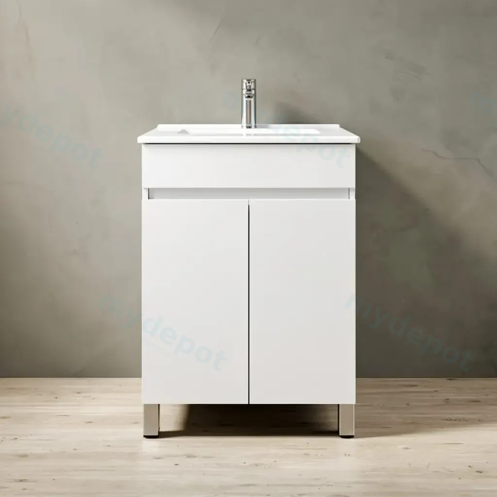 600mm Narrow Gloss White MDF 2 Doors Freestanding Bathroom Vanity Cabinet Only
