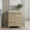 600mm Slim White Oak MDF Freestanding Bathroom Vanity Cabinet Only 2 Doors