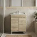 600mm White Oak MDF Freestanding Bathroom Vanity Cabinet Only 2 Doors