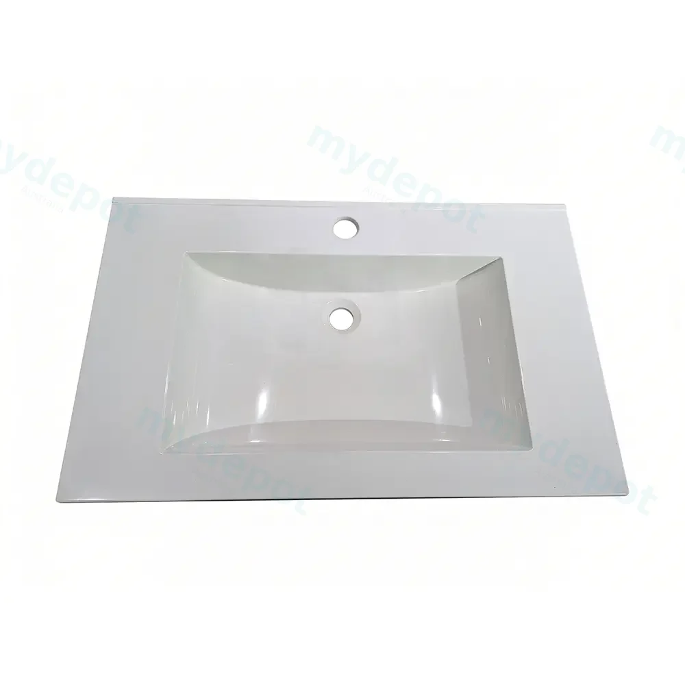 600mm Gloss White Glasstone Basin 1 Tap Hole Vanity Top
