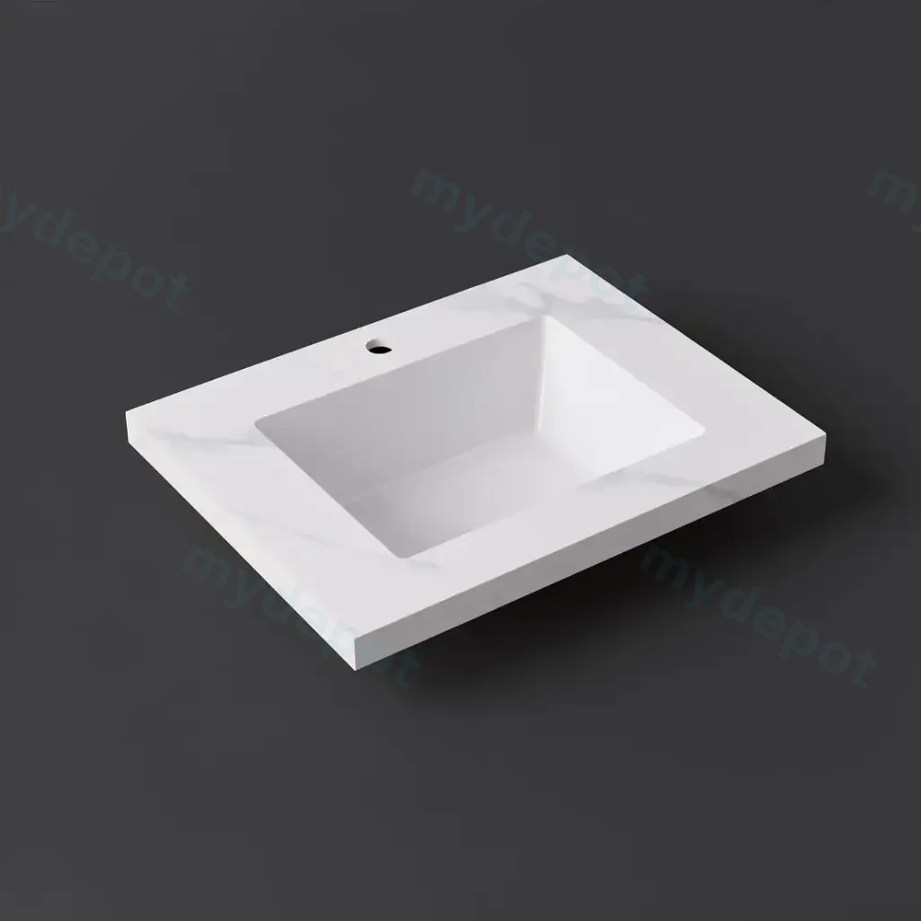 600x460x190mm Carrara White Sintered Stone Seamlessjoined With Fine Ceramic Basin