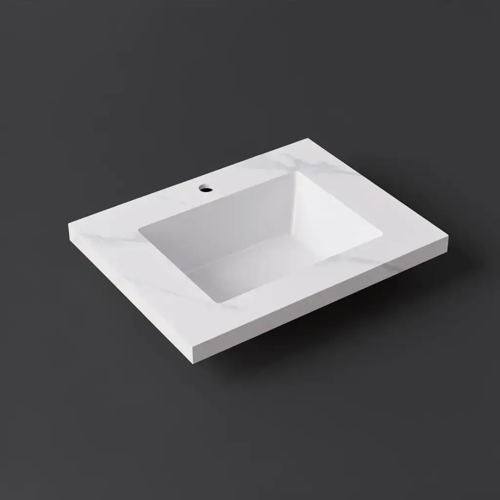 [56759] 600x460x190mm Carrara White Sintered Stone Seamlessjoined With Fine Ceramic Basin