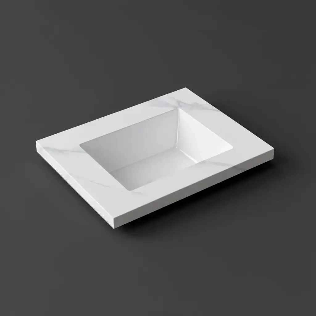 [56766] 600x460x190mm Carrara White Sintered Stone Seamlessjoined With Fine Ceramic Basin Single Bowl No Tap Hole