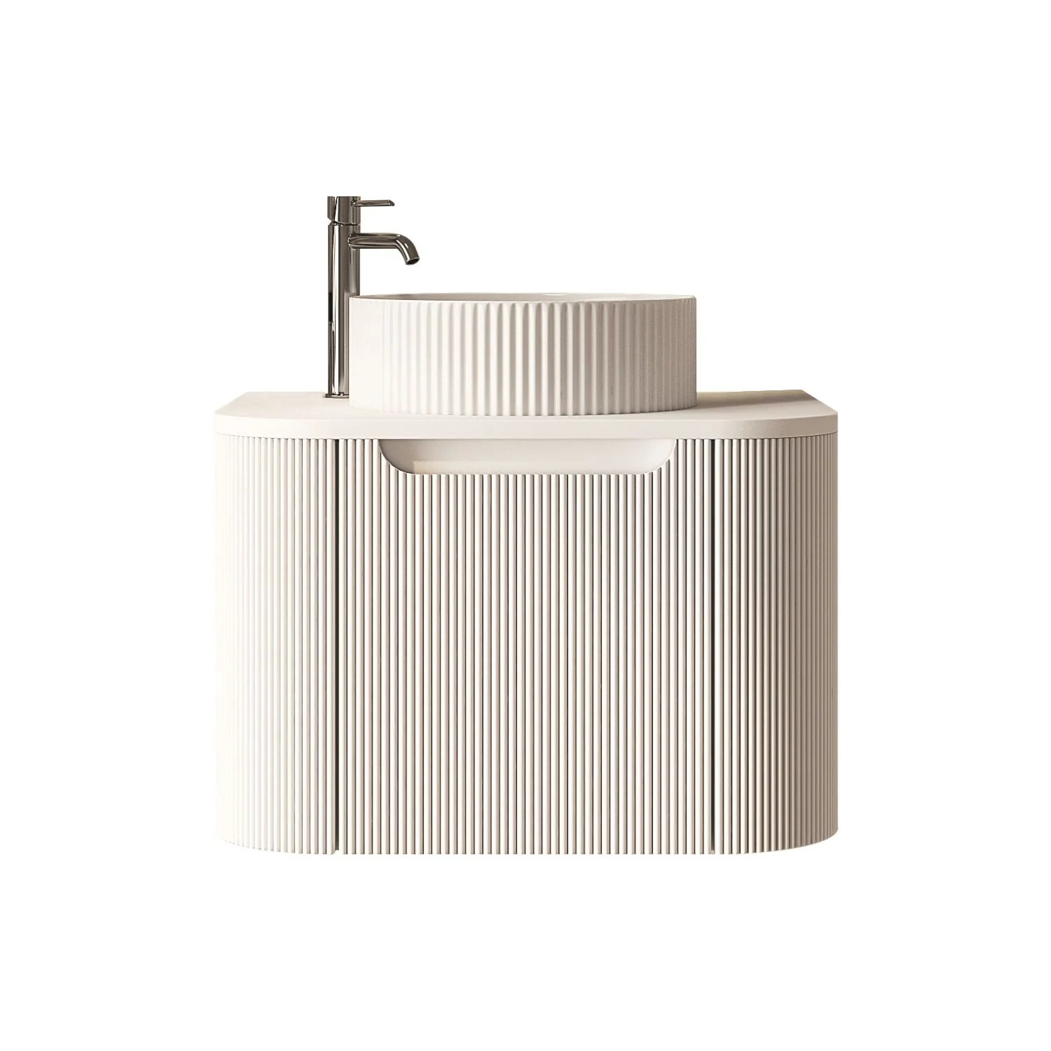 [50779] 600x460x400mm Rome Matt White Round Edge Grooved Wall Hung MDF Vanity With White Quartz Stone Top One Door