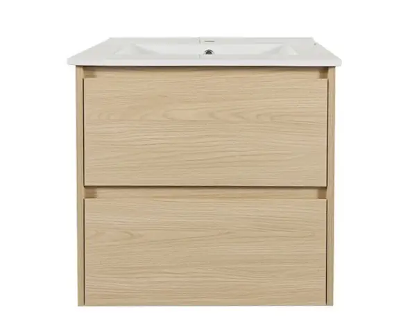[50736] 600x460x560mm Hera Tas Oak Wall Hung MDF Vanity With Single Bowl Ceramic TOP Two Soft Closing Drawers