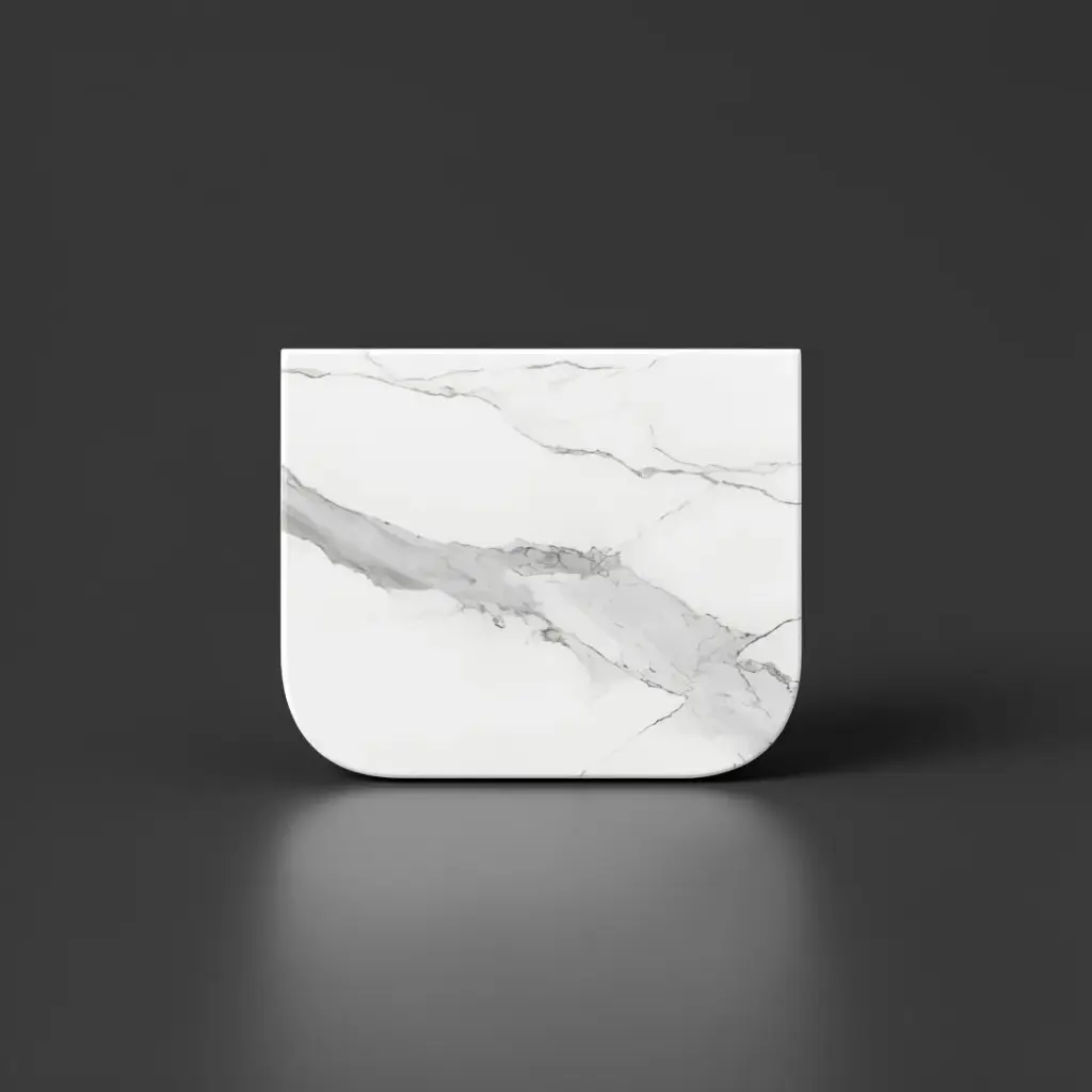[90198/KC65ST-WM] 600x503x15mm White Marble Look Sintered Stone Top Matte Finish Rounded Corner Benchtop