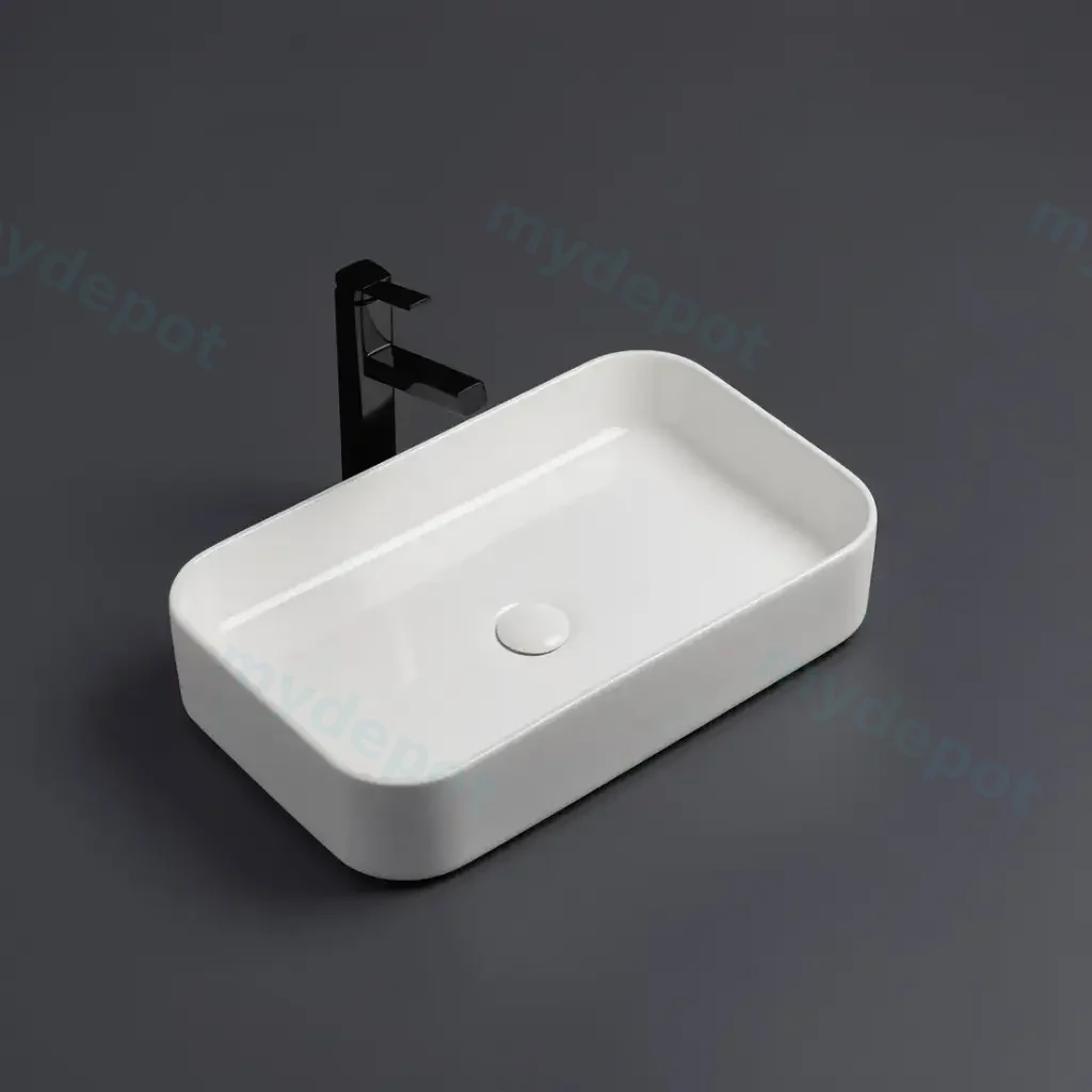 [55456] 605*375*113mm Gloss White Kliff Fine Ceramic Above Counter Basin No Overflow,32mm Waste