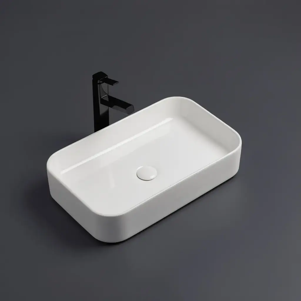 [55456] 605*375*113mm Gloss White Kliff Fine Ceramic Above Counter Basin No Overflow,32mm Waste