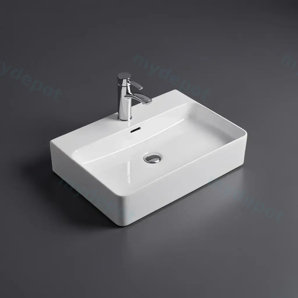 [55506] 605*425*130mm Gloss White Kliff Fine Ceramic Wall Hung/Above Counter Basin Tap Hole With Overflow,32mm Waste