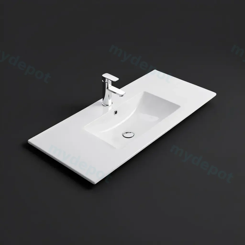 605*463*175mm Gloss White Crete Fine Ceramic Counter Top One Tap Hole Overflow,32mm Waste