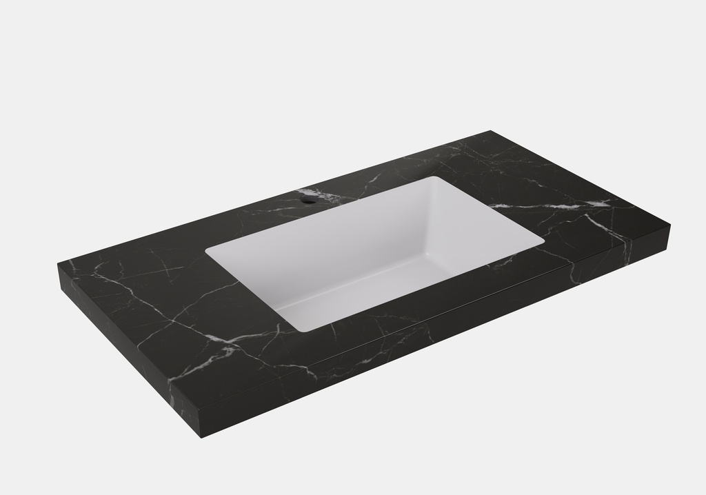 [56438] 605X465X50mm Calacatta Night Black Sintered Stone Semless Joined With Fine Ceramic Basin Stone Single Bowl