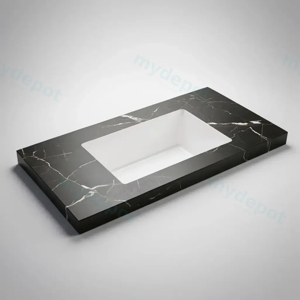605X465X50mm Calacatta Night Black Sintered Stone Semless Joined With Fine Ceramic Basin Stone Single Bowl,No Tap Hole