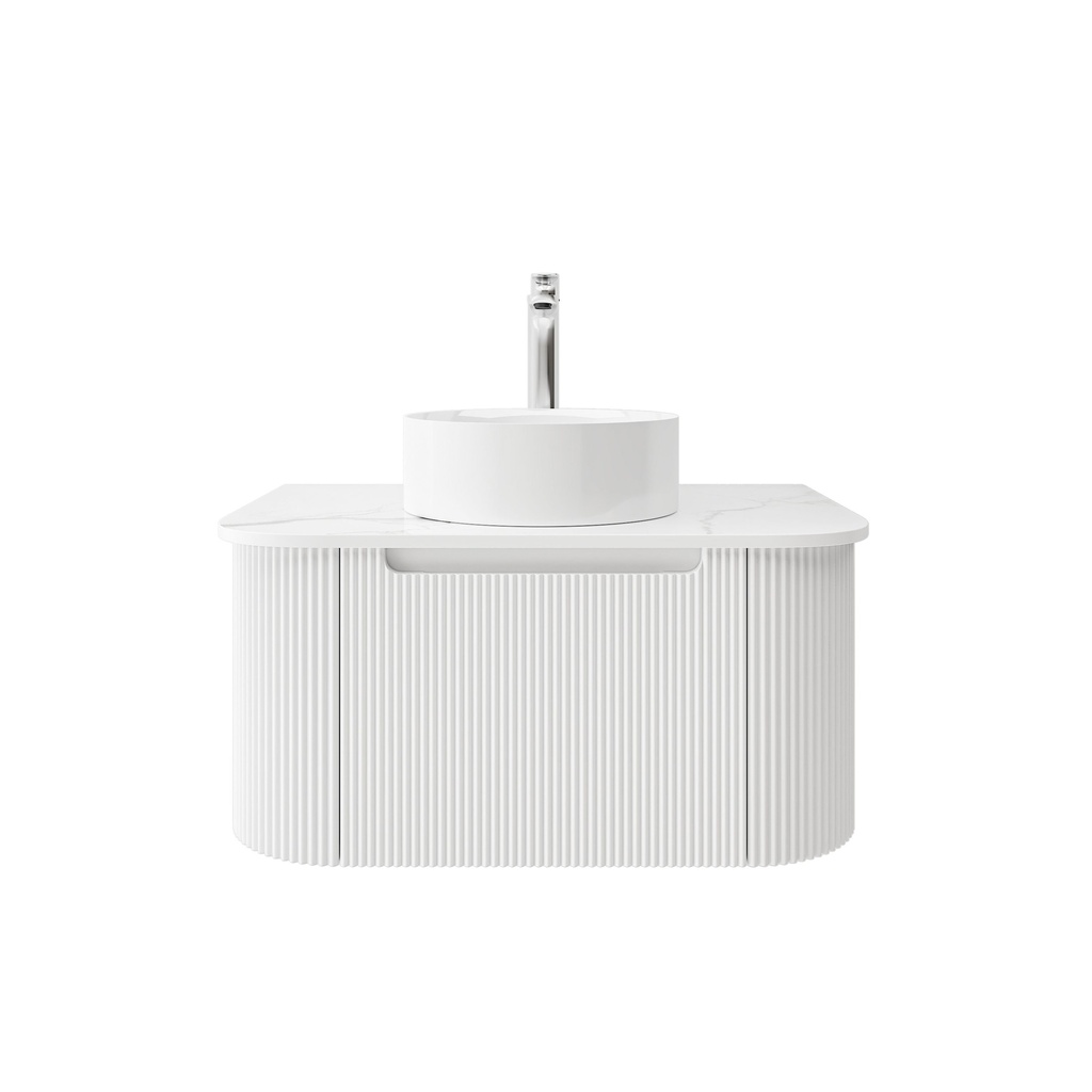 [92080/PVCKC75W-MW] 750mm Matte White PVC One Drawer Curved Wall Hung Vanity Cabinet Only