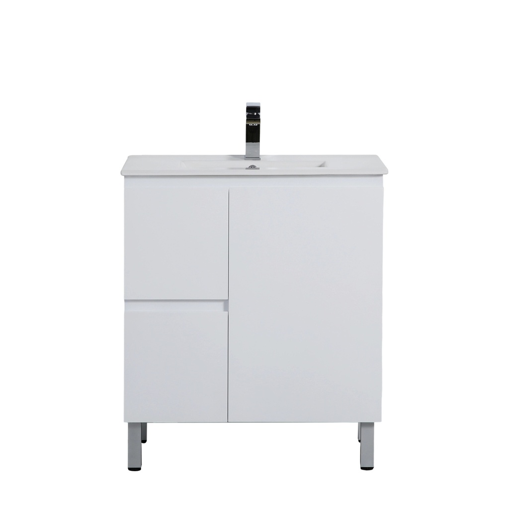 [56843] 740*355*860mm Ensuite Gloss White Alpha Ensuite Free Standing PVC Vanity,Left Hand Drawers