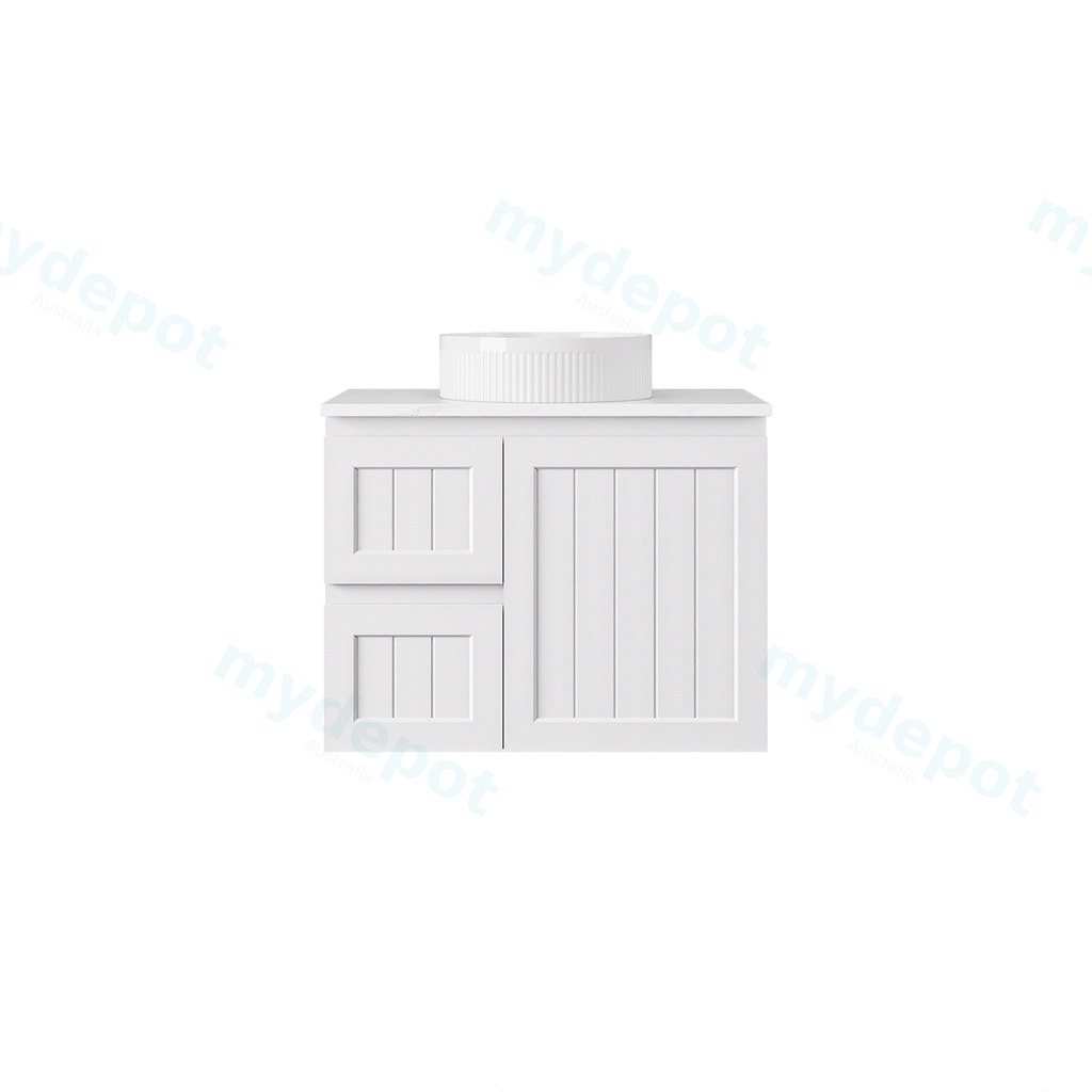 740*360*560mm Matte White Archill Federation Wall Hung Ensuite PVC Cabinet Left Hand Drawer