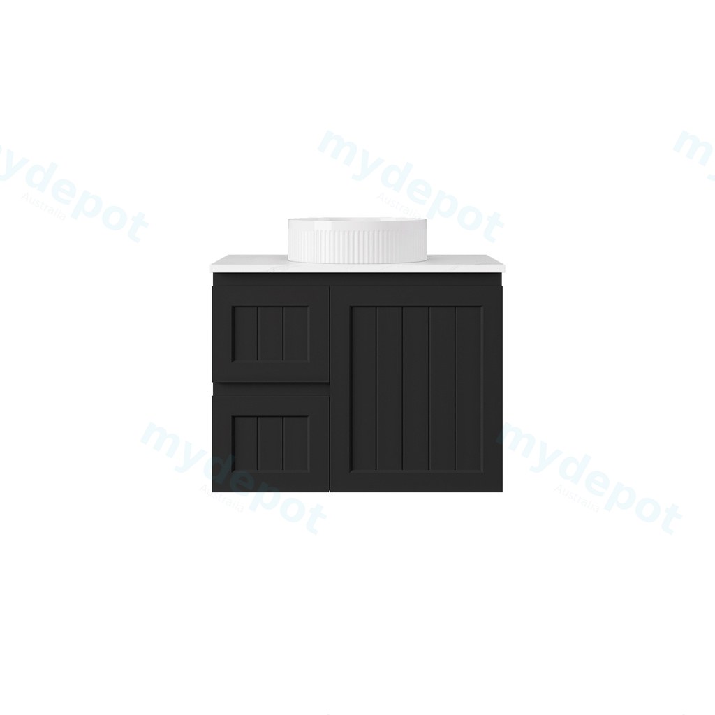 740*455*560mm Matte Black Archill Federation Wall Hung Ensuite PVC Cabinet Left Hand Drawer