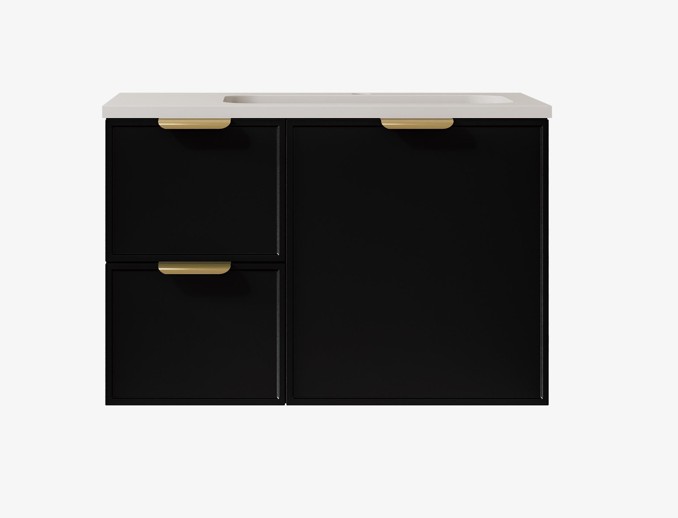 [56460] 740*455*560mm Matte Black Madura Federation Wall Hung PVC Cabinet,Left Hand Drawers