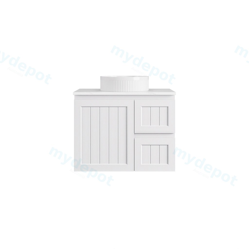 740*455*560mm Matte White Archill Federation Wall Hung Ensuite PVC Cabinet Right Hand Drawer