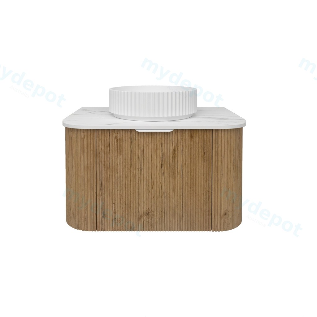 740*493*400mm Prime Oak Agena Fluted Wood Grain Wall Hung Vanities Soft Closing Drawer Pull Out With Handle