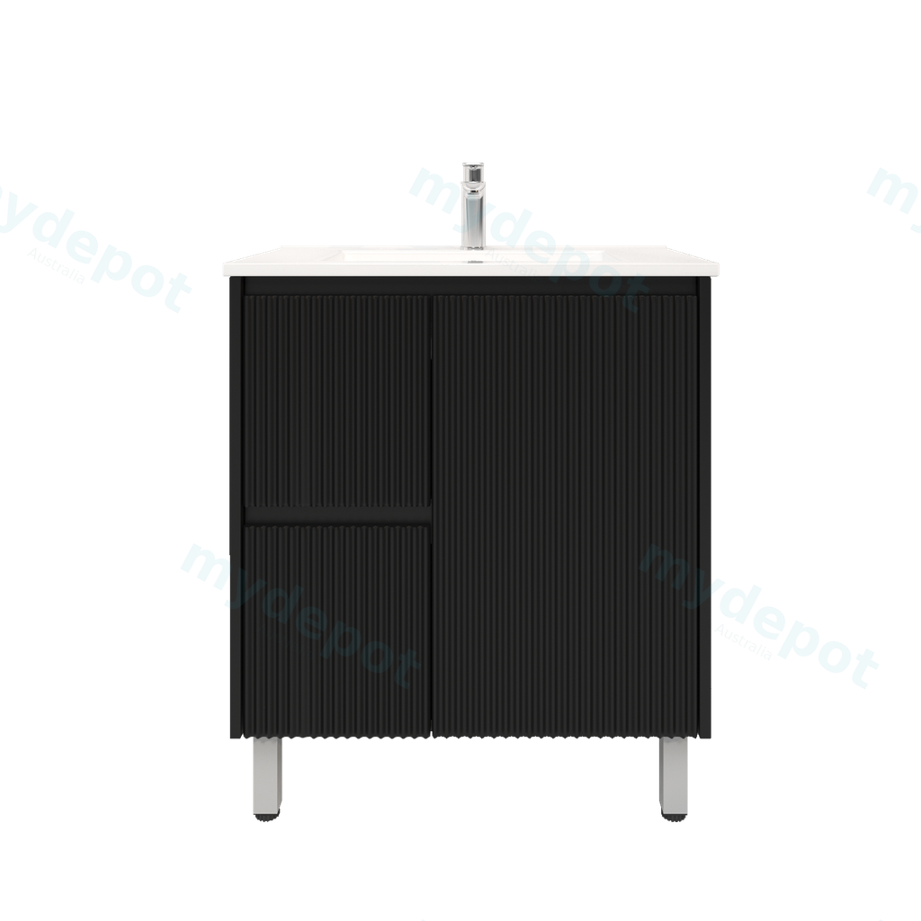 750mm Brio Freestanding Bathroom Vanity Cabinet Only PVC Left Drawer Fluted Matte Black
