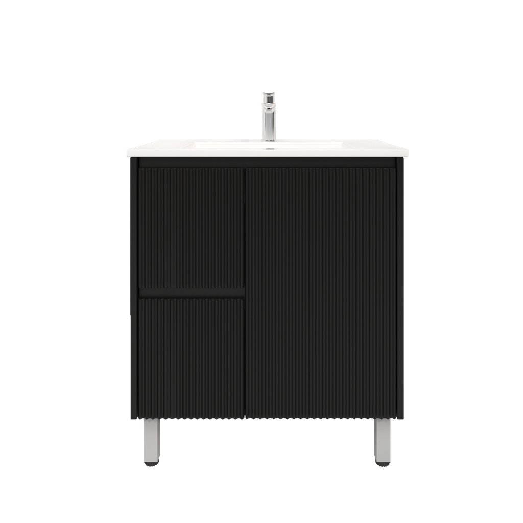750mm Brio Freestanding Bathroom Vanity Cabinet Only PVC Left Drawer Fluted Matte Black