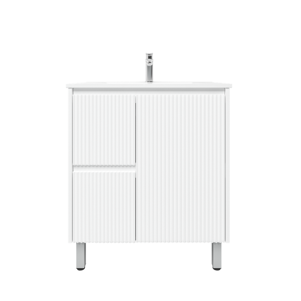[92085/PVCKB74LL-MW] 750mm Brio Freestanding Bathroom Vanity Cabinet Only PVC Left Drawer Fluted Matte White