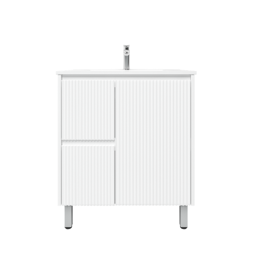 750mm Brio Freestanding Bathroom Vanity Cabinet Only PVC Left Drawer Fluted Matte White