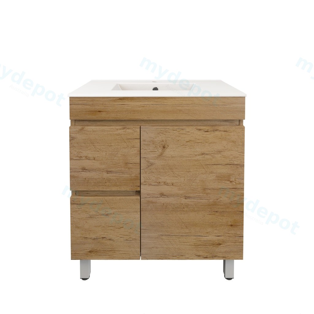 740X355X710mm Camden Modern Free Standing Cabinet Prime Oak,Soft Closing Finger Pull Door,Left Hand Drawers