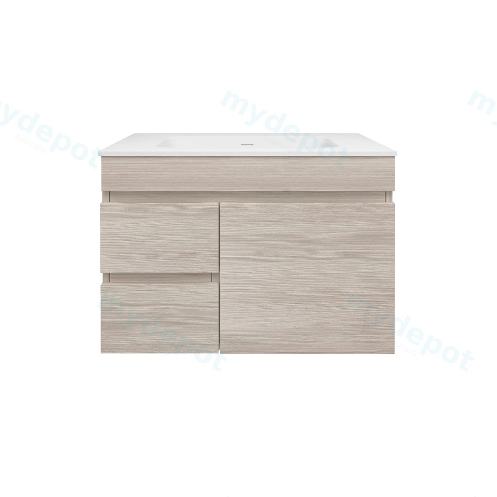 740X370X500mm Camden Modern Wall Hung Cabinet Coastal Oak,Soft Closing Finger Pull Door,Left Hand Drawers