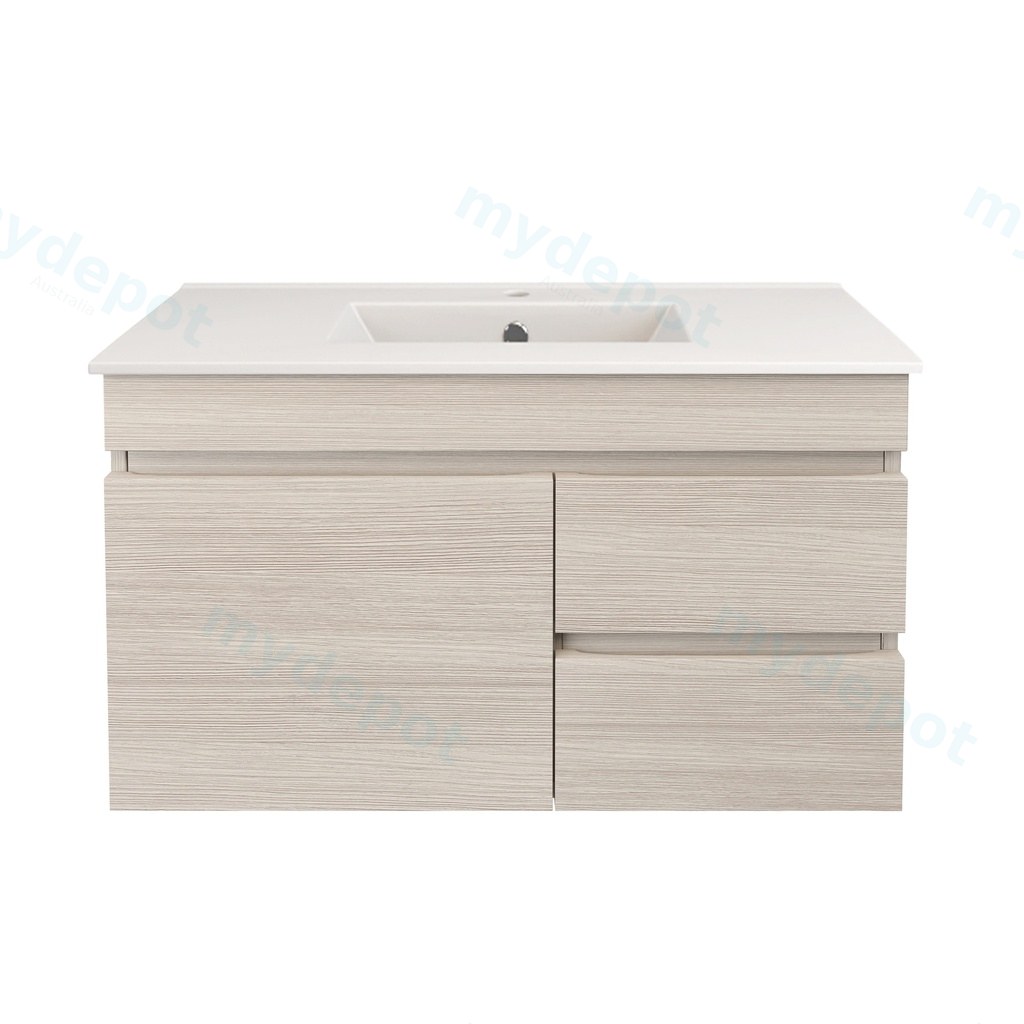 740X370X500mm Camden Modern Wall Hung Cabinet Coastal Oak,Soft Closing Finger Pull Door,Right Hand Drawers