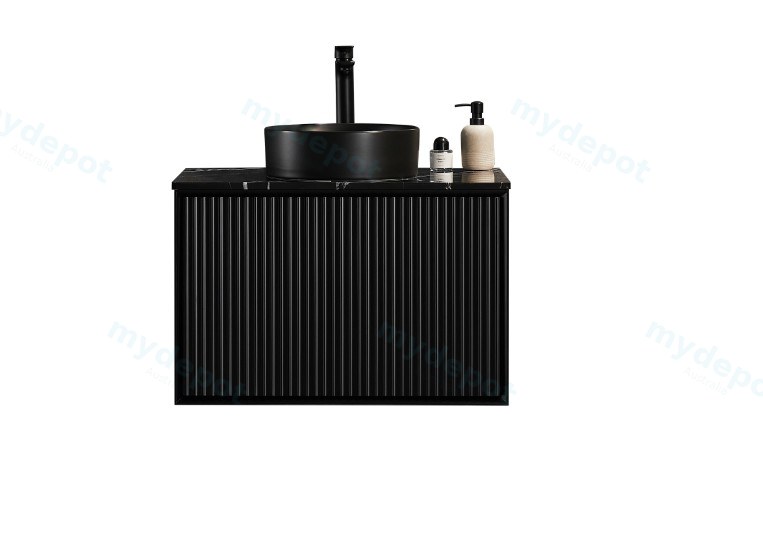 [56669] 740X455X480mm Matte Black Kliff Modern Fluted Wall Hung Vanity PVC Cabinet