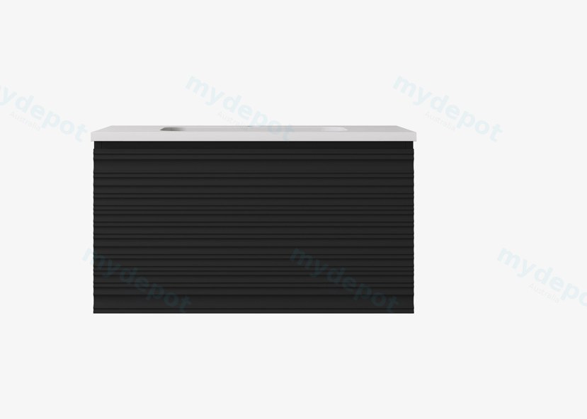 740x455x400mm Matte Black Sedona Modern Fluted Wall Hung PVC Cabinet,Right Hand Drawers