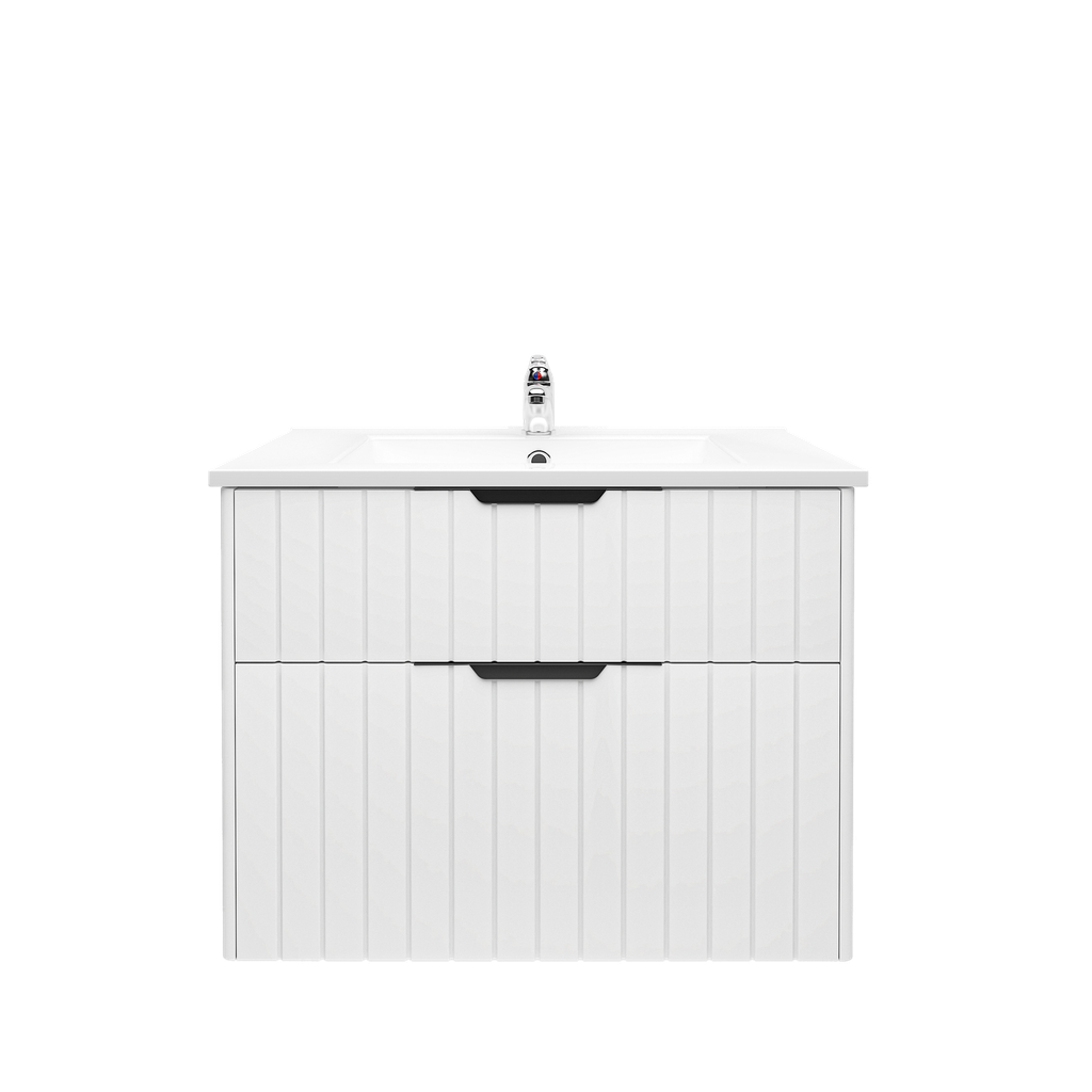 [91114/AR7546W-MW] 750mm Aria Matte White Mdf Two Drawers Wall Hung Bathroom Vanity Cabinet Only With Handle