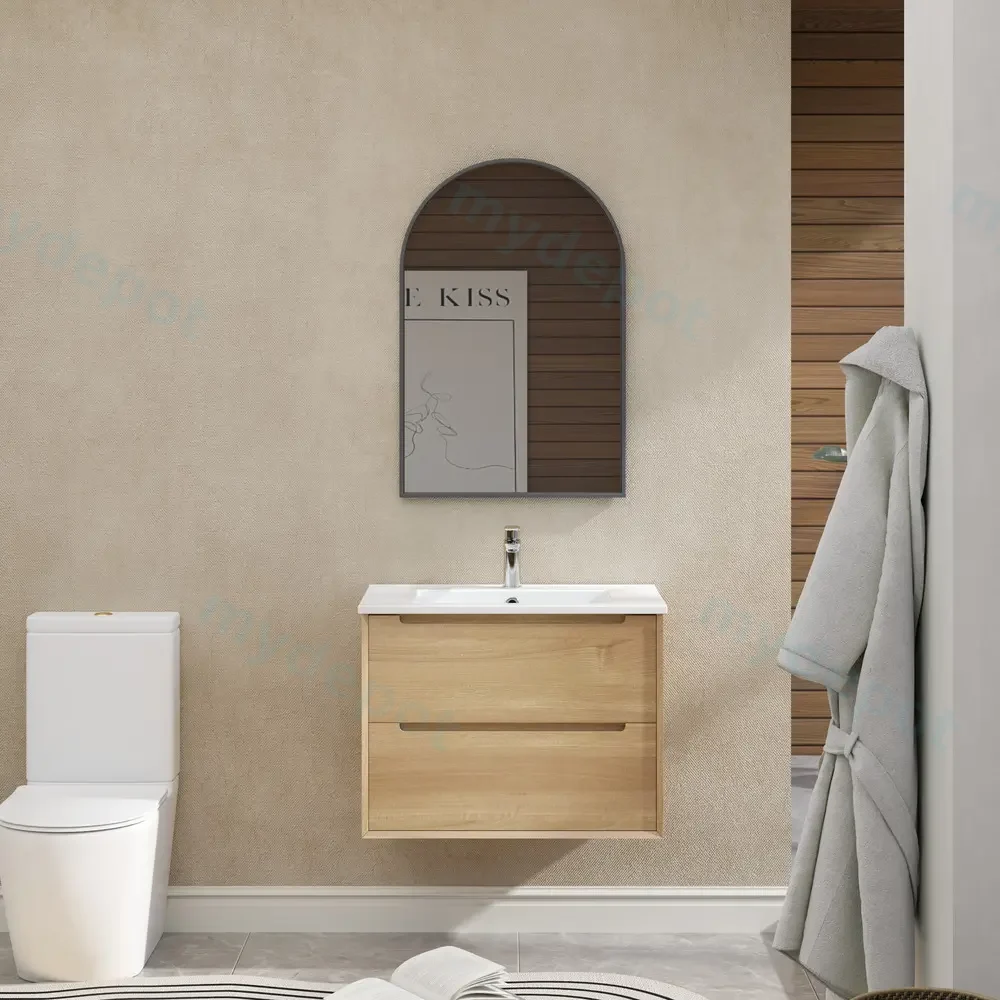 750mm Bell Collection Natural Oak Plywood 2 Drawers Wall Hung Bathroom Vanity Cabinet Only