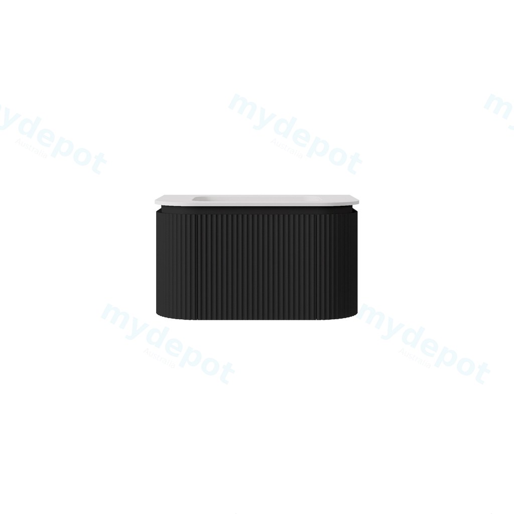 740x495x400mm Matte Black Estella Modern Wall Hung Vanity PVC Cabinet Two Middle Drawer Plus Two Side Drawers Soft Closing Drawers