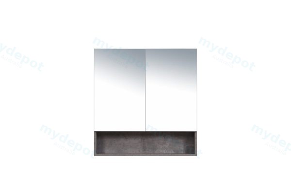 750*150*780mm Rock Cemento Wall Hung Woodgrain Mirror Cabinet Two Doors