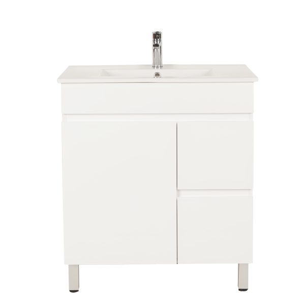 [50507] 750*350*710mm Freestangding Gloss White Slim PVC Vanity Cabinet Only Right Drawer