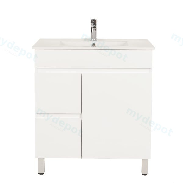 750*350*710mm Freestangding Gloss White Slim PVC Vanity Left Drawer With Top 75S