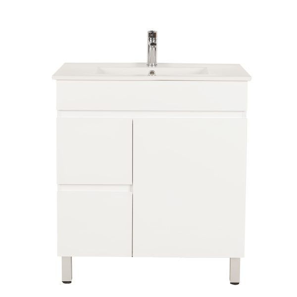 [50531] 750*350*710mm Freestangding Gloss White Slim PVC Vanity Left Drawer With Top 75S