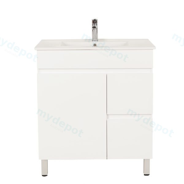 750*350*710mm Freestangding Gloss White Slim PVC Vanity Right Drawer With Top 75S