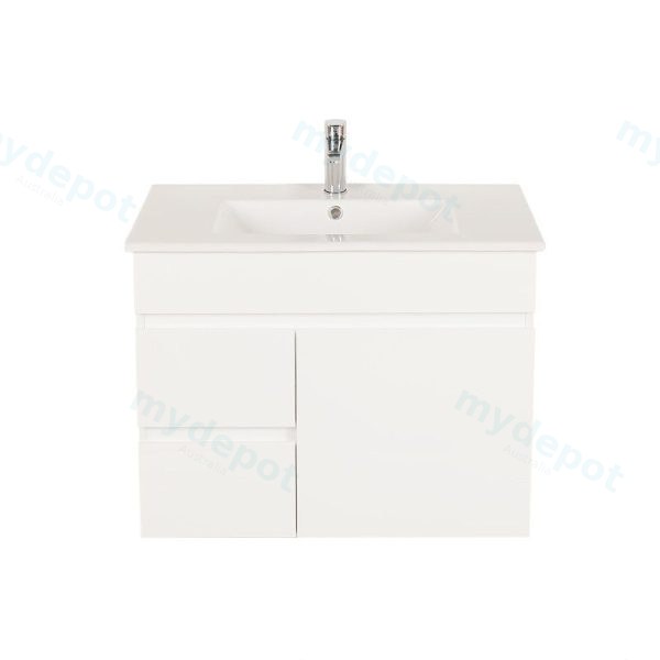 [50522] 750*450*560mm Wall Hung Gloss White PVC Vanity Left Drawer With Ceramic Top