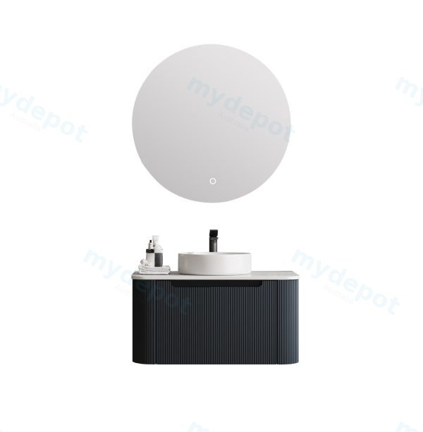 750*460*400mm Matt Black Round Edge Grooved Wall Hung Vanity Cabinet Only Soft Closed Single Drawer