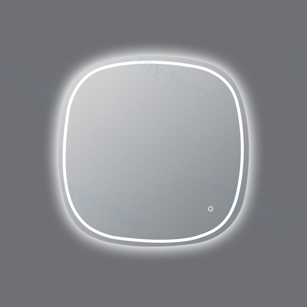 [41236] 750*750mm Rounded Edge Acrylic Back & Front LED Mirror 3 Color Lighting Touch Sensor Switch Wall Mounted White Frame