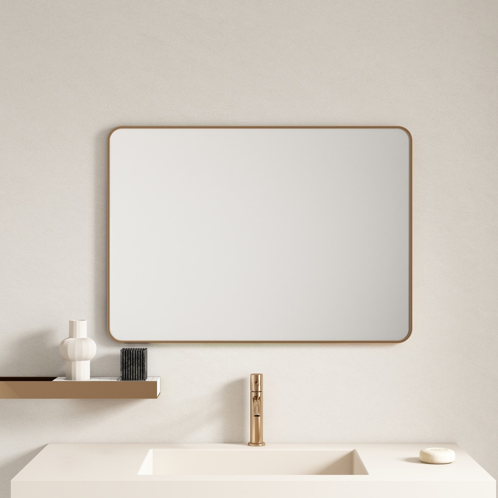 750*900*30mm Brushed Golden Aluminum Framed Rectangular Mirror