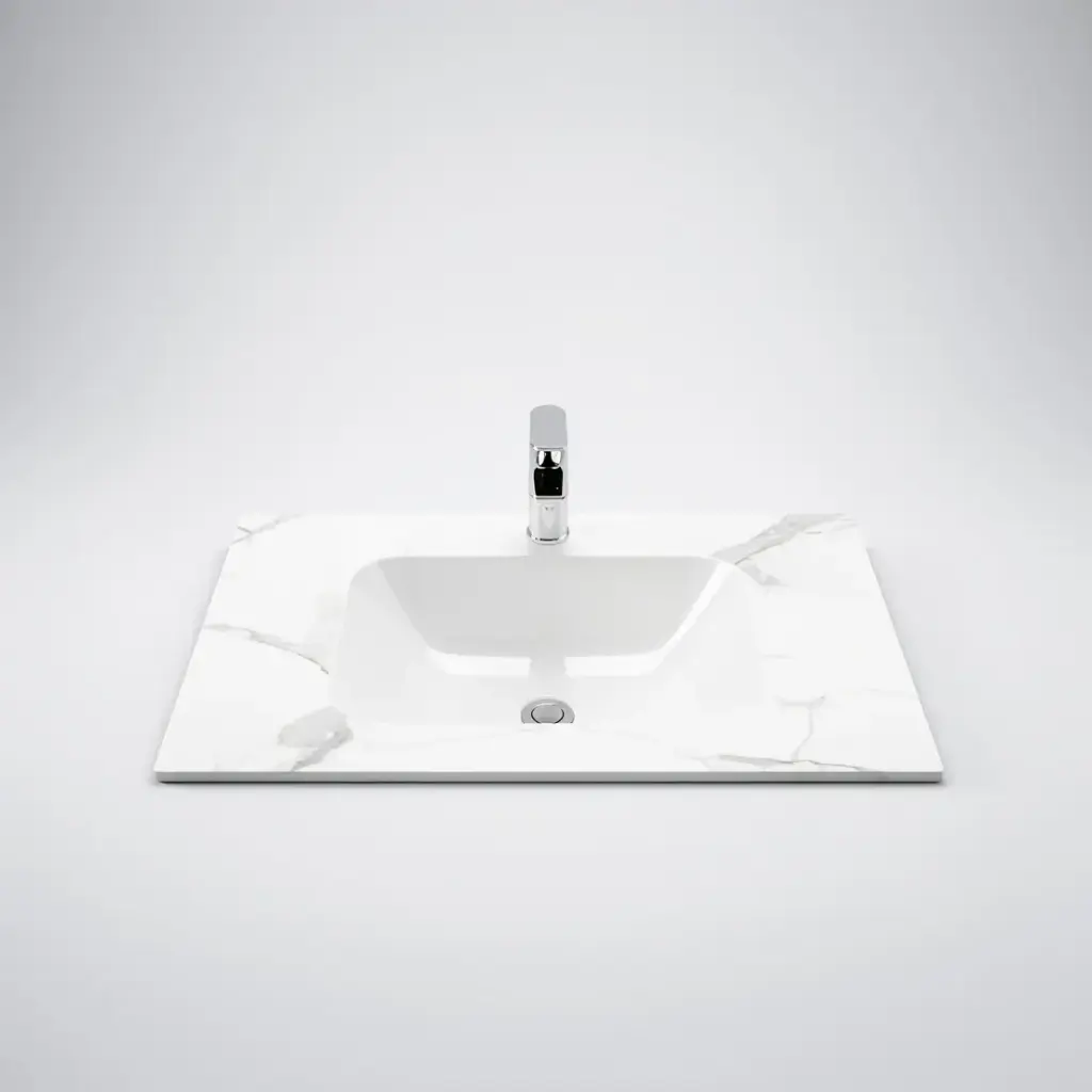 [90200/UMST7546-WM] 750L*460D*180Hmm White Marble Look Sintered Stone Top With Undermount Basin