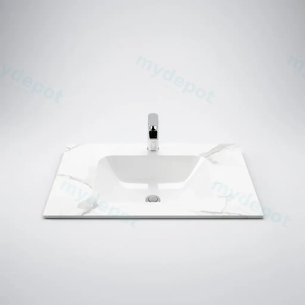 750Lx460Dx180Hmm White Marble Look Sintered Stone Top With Undermount Basin