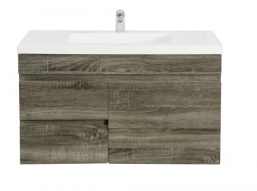 750mm Slim Dark Grey MDF Wall Hung Bathroom Vanity Cabinet Only Left Drawer PVC Vacuum Filmed