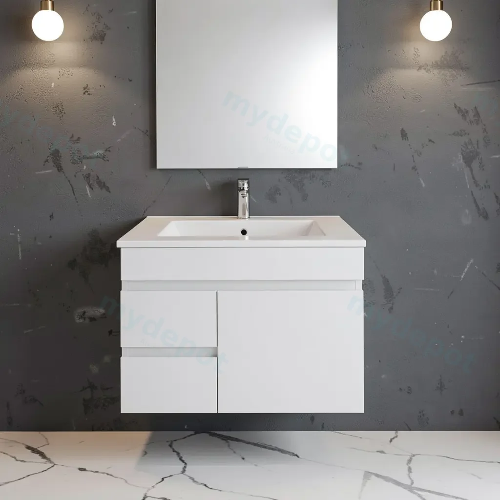 750mm Narrow Gloss White MDF 2 Left Drawers 1Right Door Wall Hung Bathroom Vanity Cabinet Only