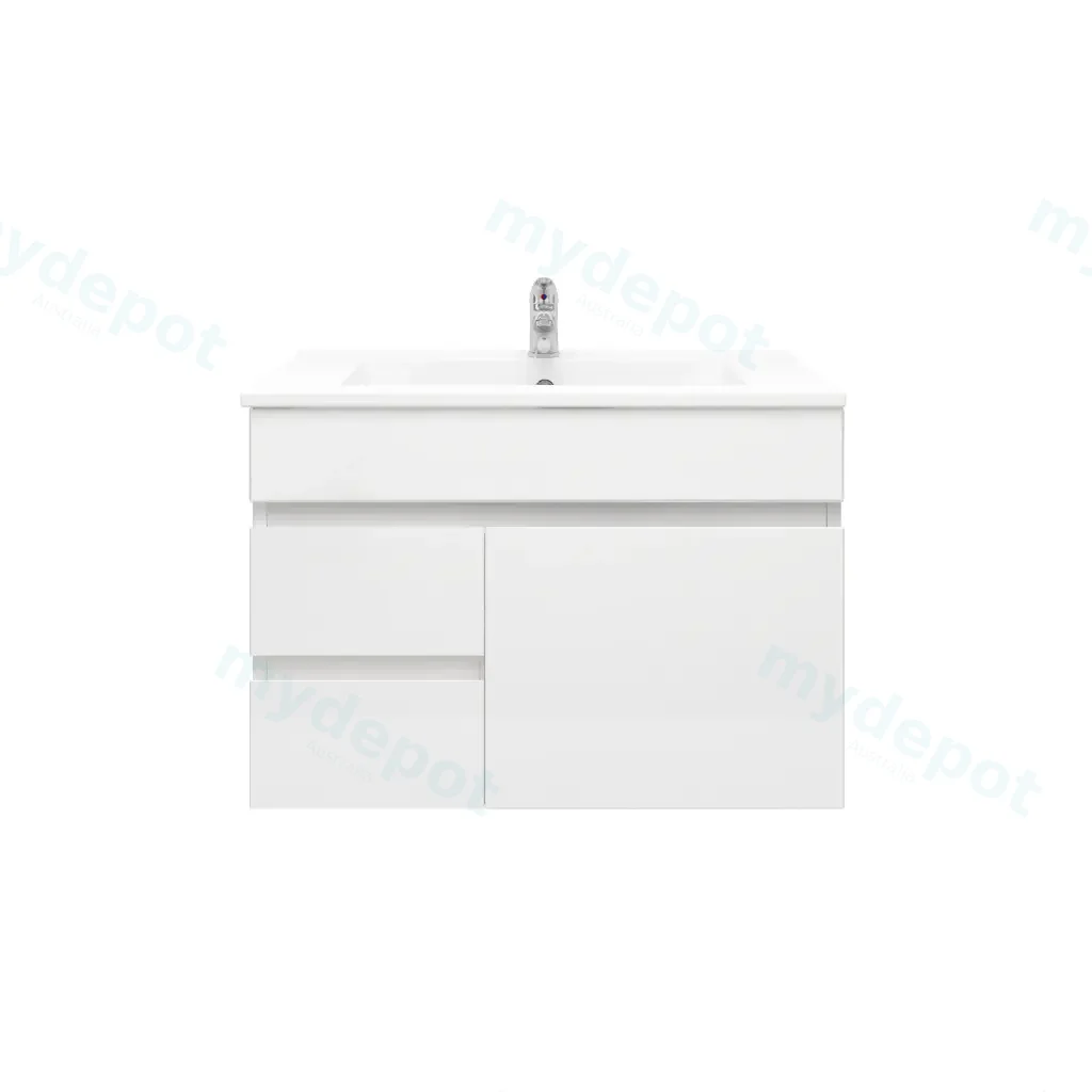 750mm Slim Wall Hung Bathroom Vanity Cabinet Only PVC Left Drawer Gloss White